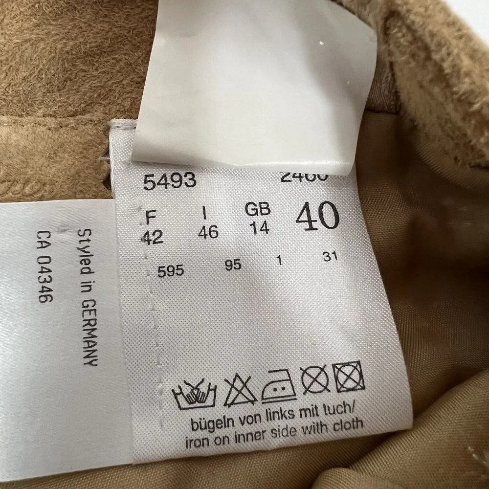 Betty Barclay Leather Suede Pant Trousers Womens US 10 Camel Tan Crochet Sides - Picture 5 of 12